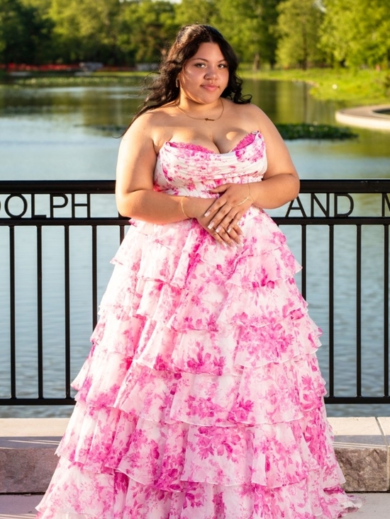 Dresses & Skirts - Curvy Pink Floral Ruffle Prom Gown